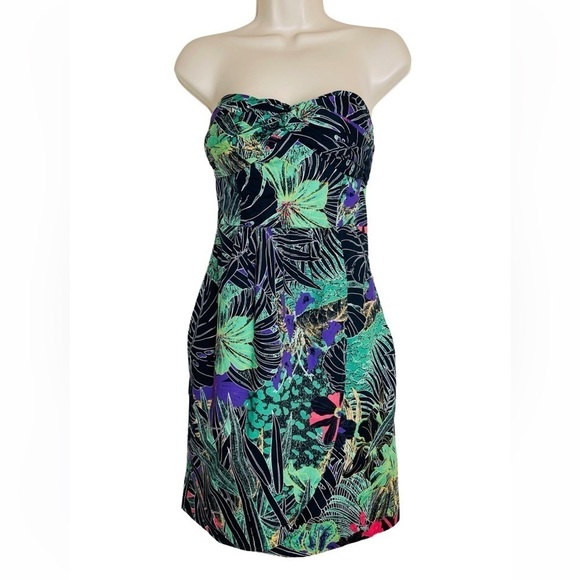 Anthropologie Eden & Esyllte Strapless Tropical Cocktail Dress Size 4 - Picture 1 of 14